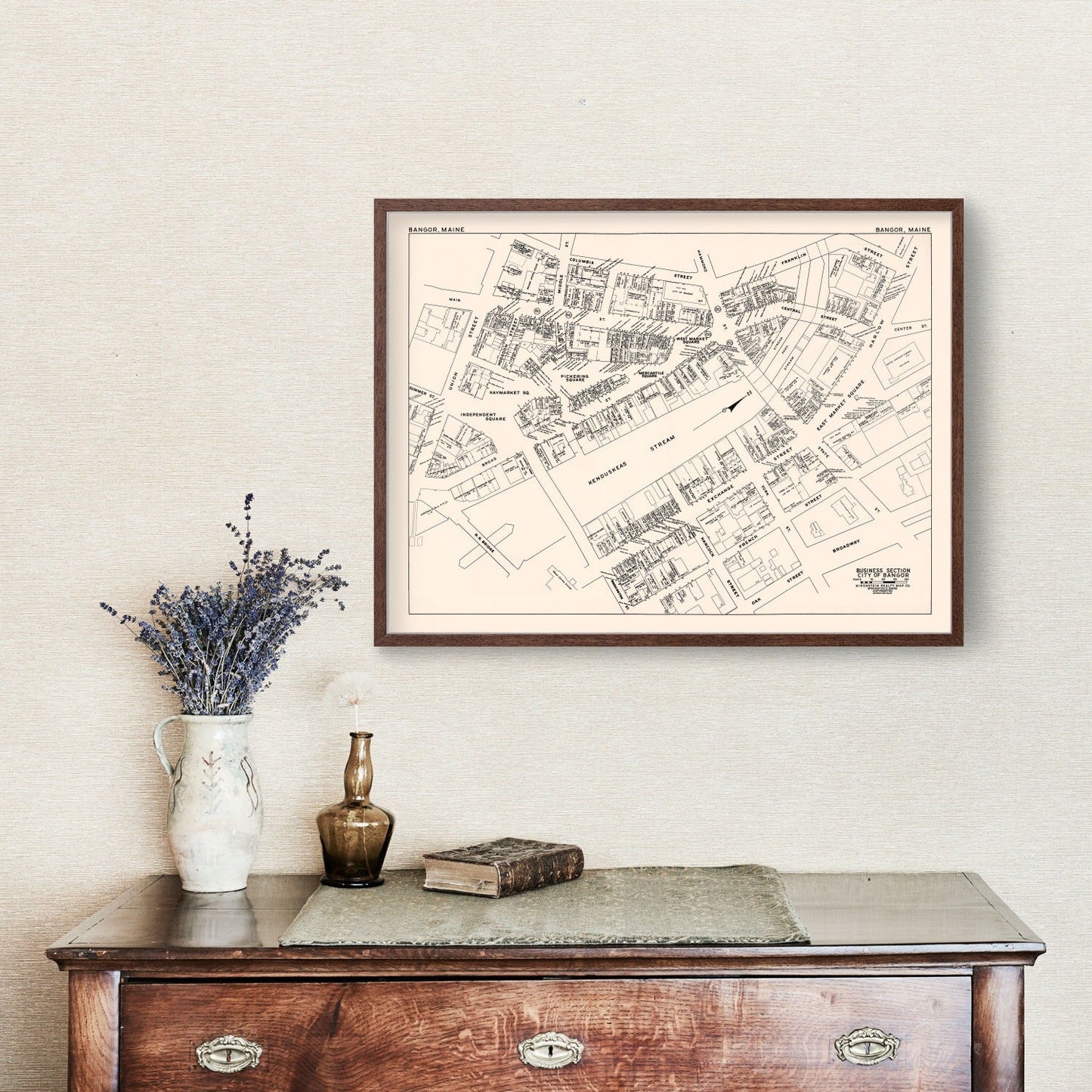 Vintage Map of Bangor, ME Business Section, 1946