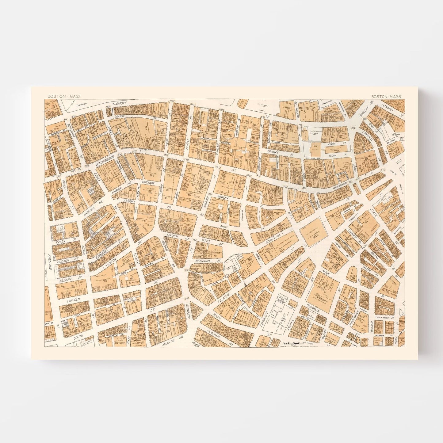 Vintage Map of Boston, MA Business Section, 1946