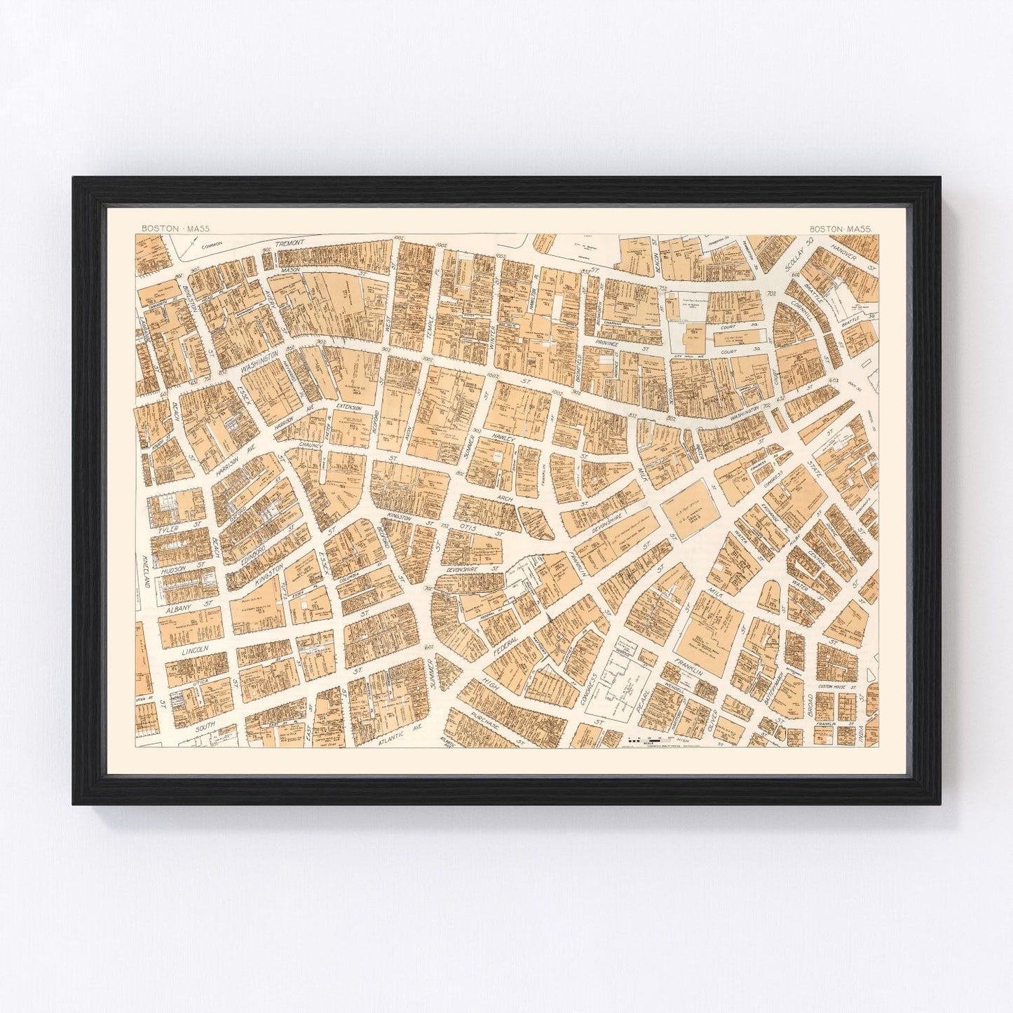 Vintage map of Boston MA business section 1946, digitally restored print