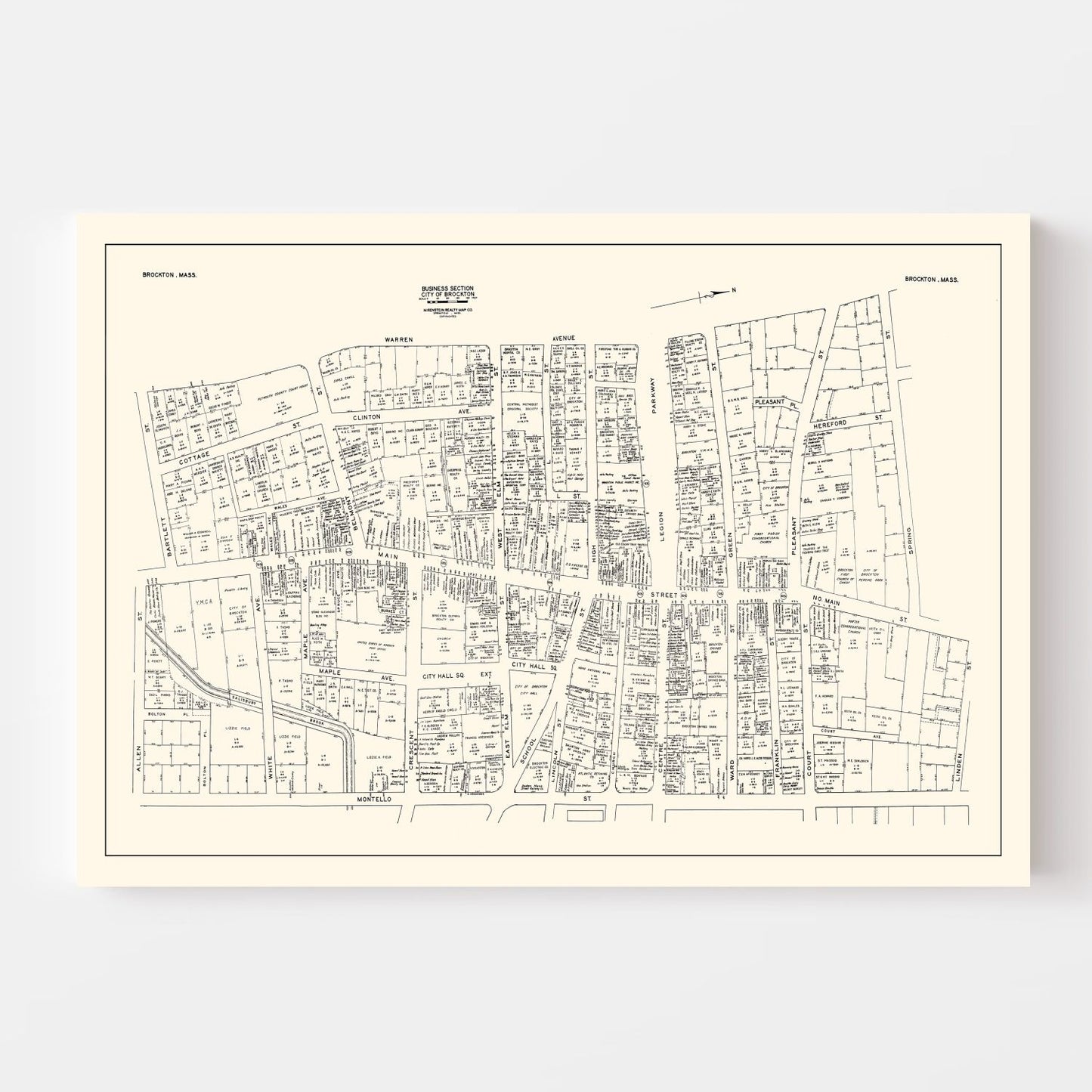 Vintage Map of Brockton, MA Business Section, 1946