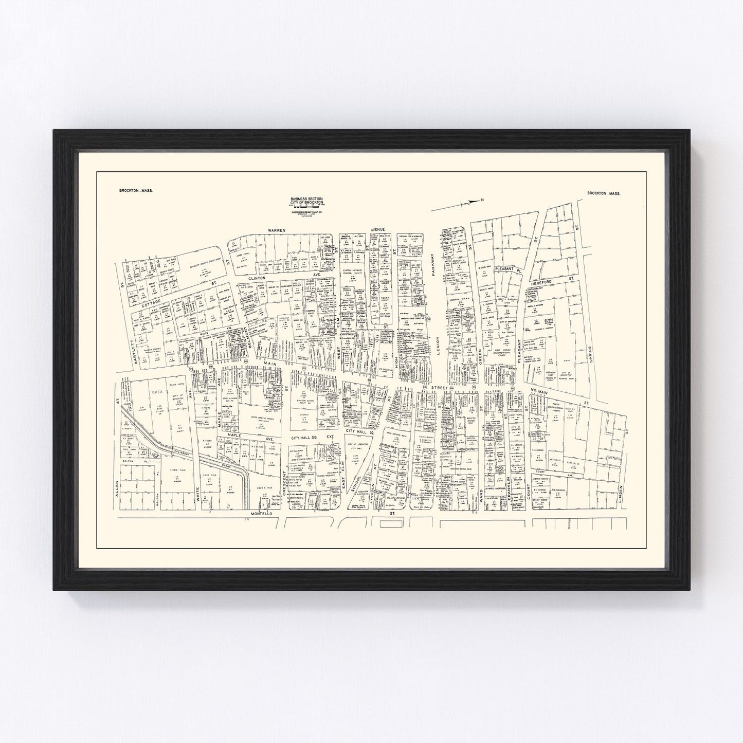 vintage map of Brockton Massachusetts 1946, restored print wall art