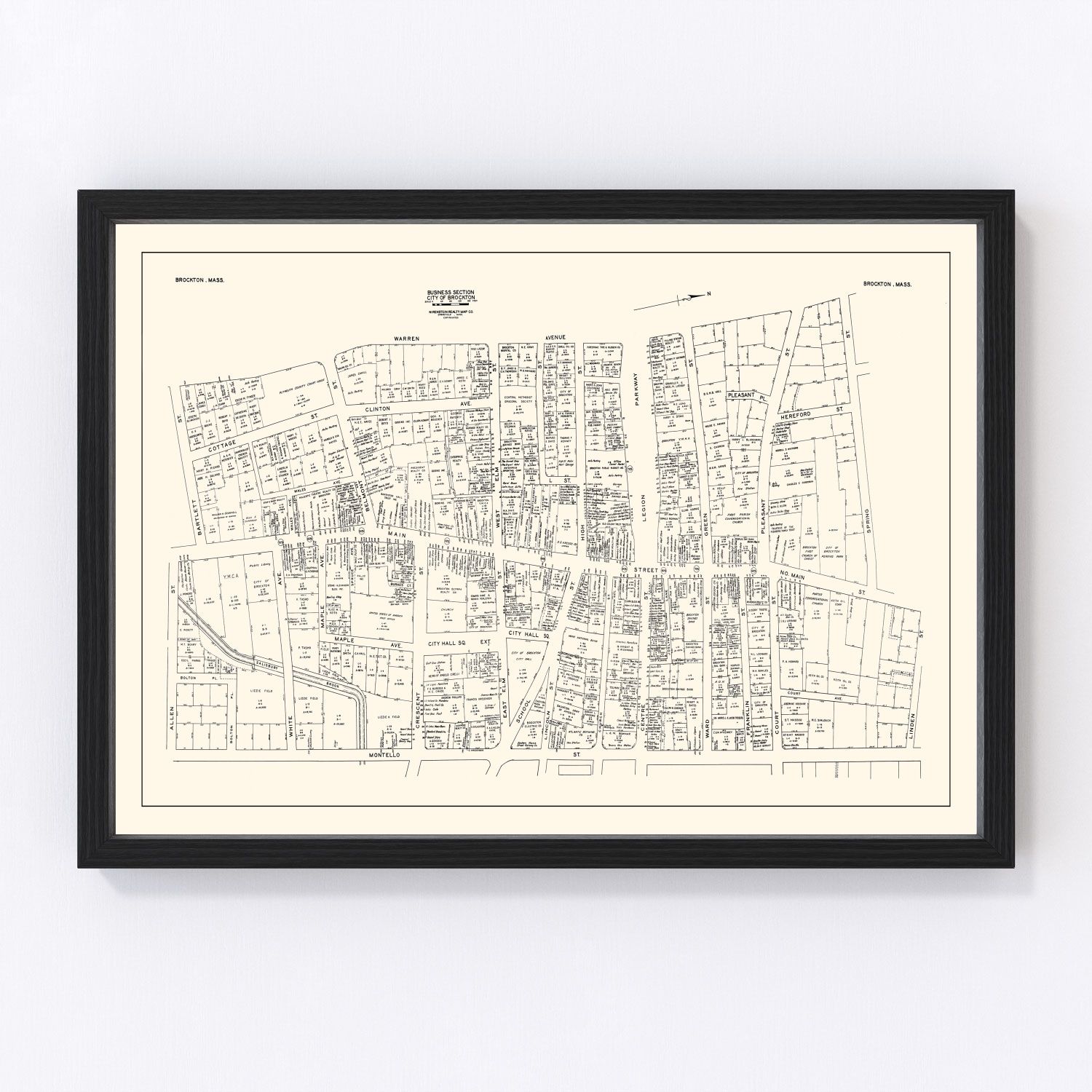 vintage map of Brockton Massachusetts 1946, restored print wall art