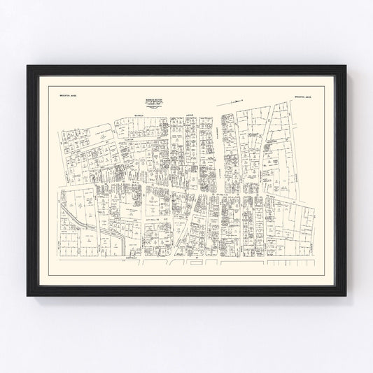 vintage map of Brockton Massachusetts 1946, restored print wall art
