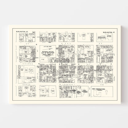 Vintage Map of Burlington, VT Business Section, 1946