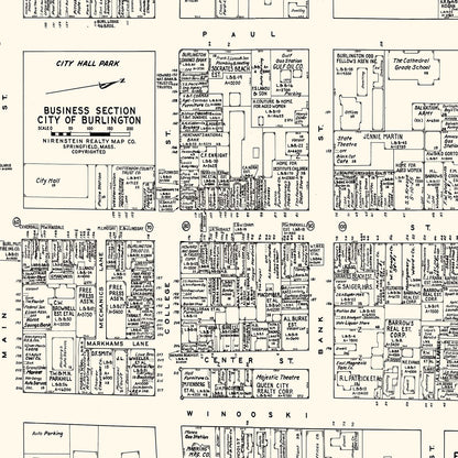 Vintage Map of Burlington, VT Business Section, 1946