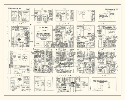 Vintage Map of Burlington, VT Business Section, 1946