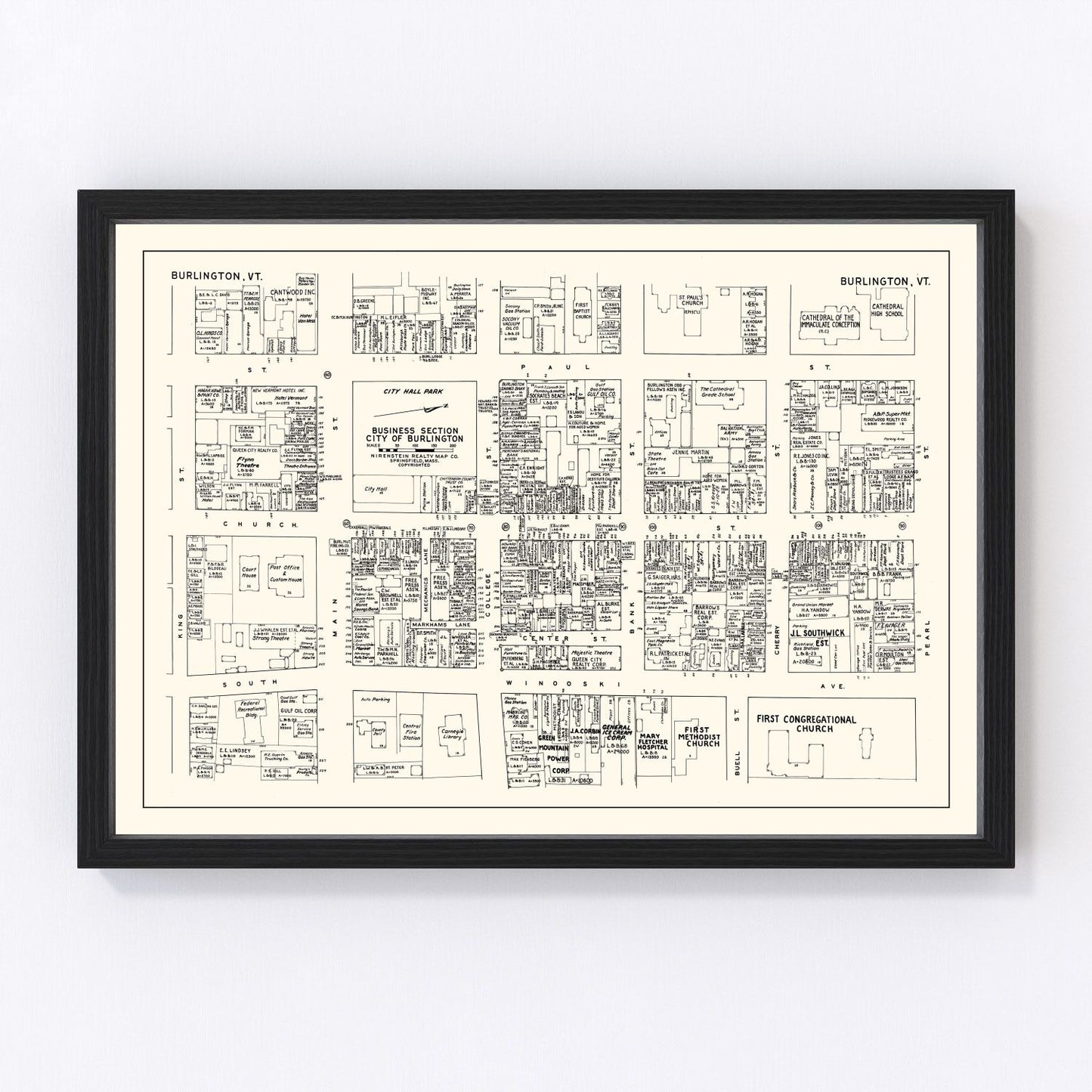 Vintage map of Burlington VT Business Section, 1946, Chittenden County