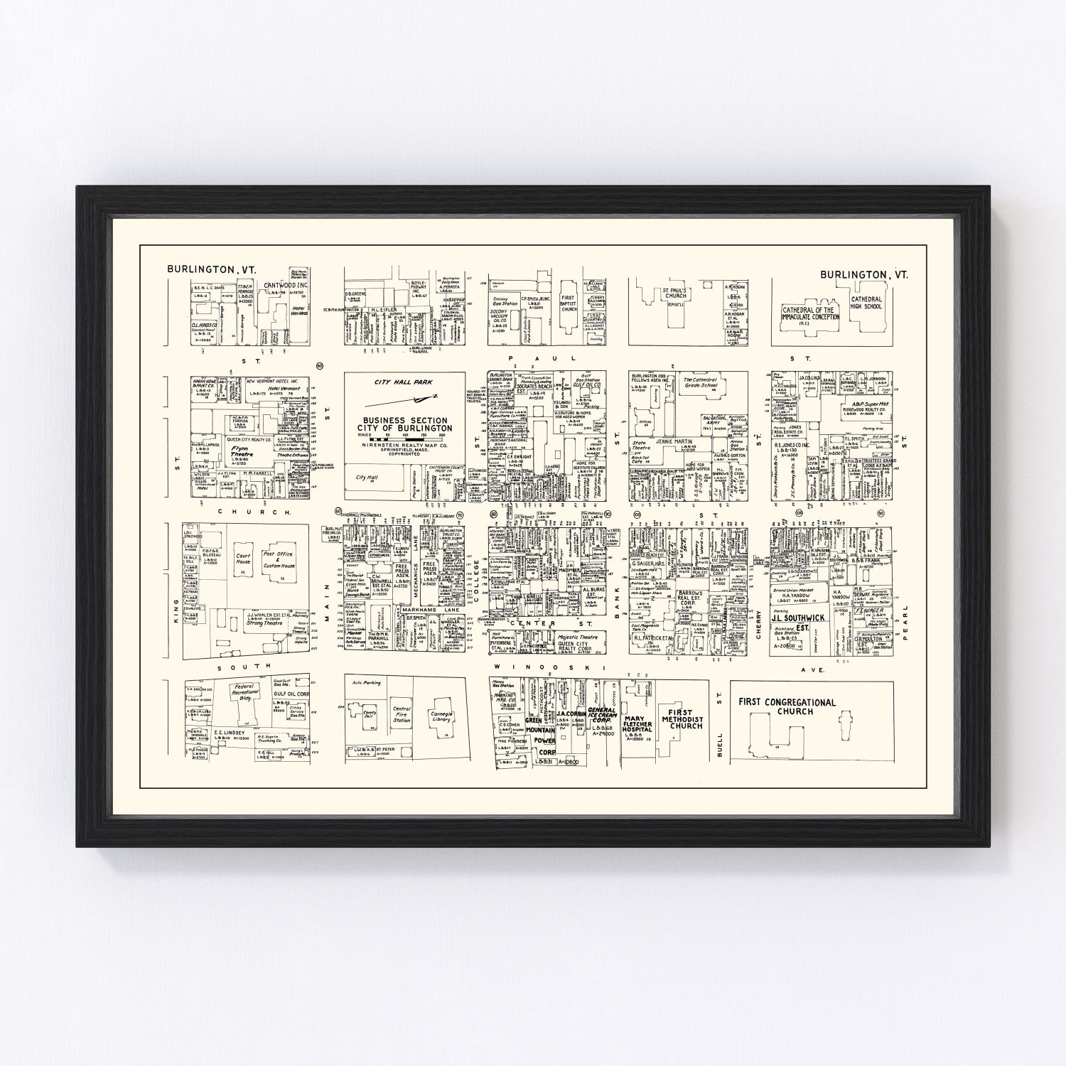 Vintage map of Burlington VT Business Section, 1946, Chittenden County