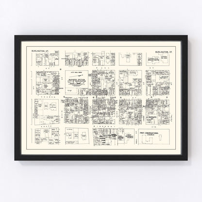 Vintage map of Burlington VT Business Section, 1946, Chittenden County
