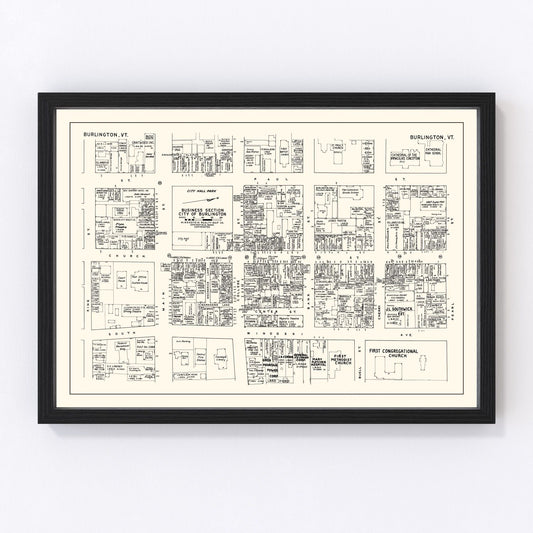 Vintage map of Burlington VT Business Section, 1946, Chittenden County