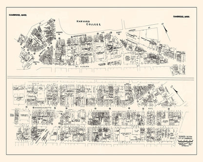 Vintage Map of Cambridge, MA Business Section, 1946