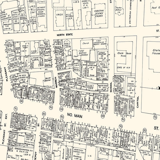 Vintage Map of Concord, NH Business Section, 1946