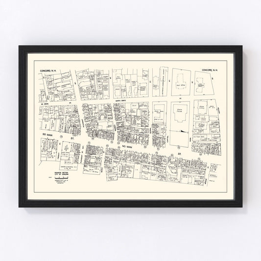 vintage map of Concord, New Hampshire business section, 1946