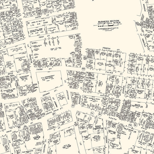 Vintage Map of Fall River, MA Business Section, 1946