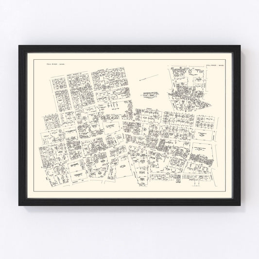 vintage map of Fall River, MA business section, 1946
