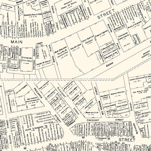 Vintage Map of Fitchburg, MA Business Section, 1946