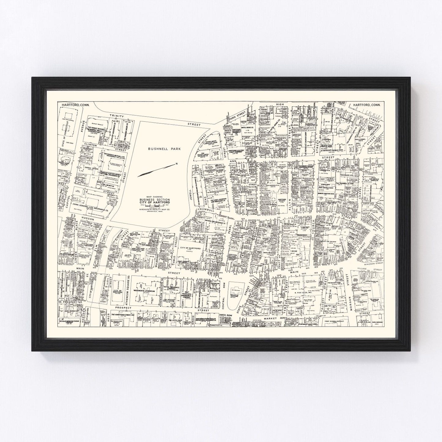 Vintage map of Hartford business section, Connecticut, 1946