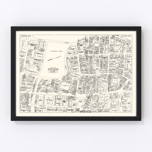 Vintage map of Hartford business section, Connecticut, 1946