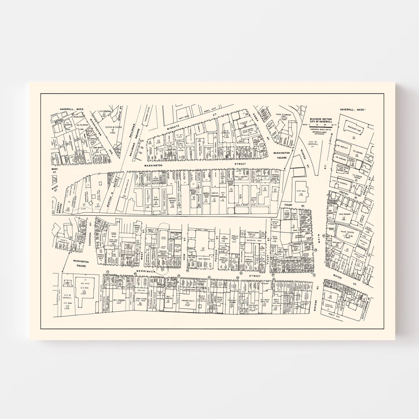 Vintage Map of Haverhill Business Section, Massachusetts, 1946