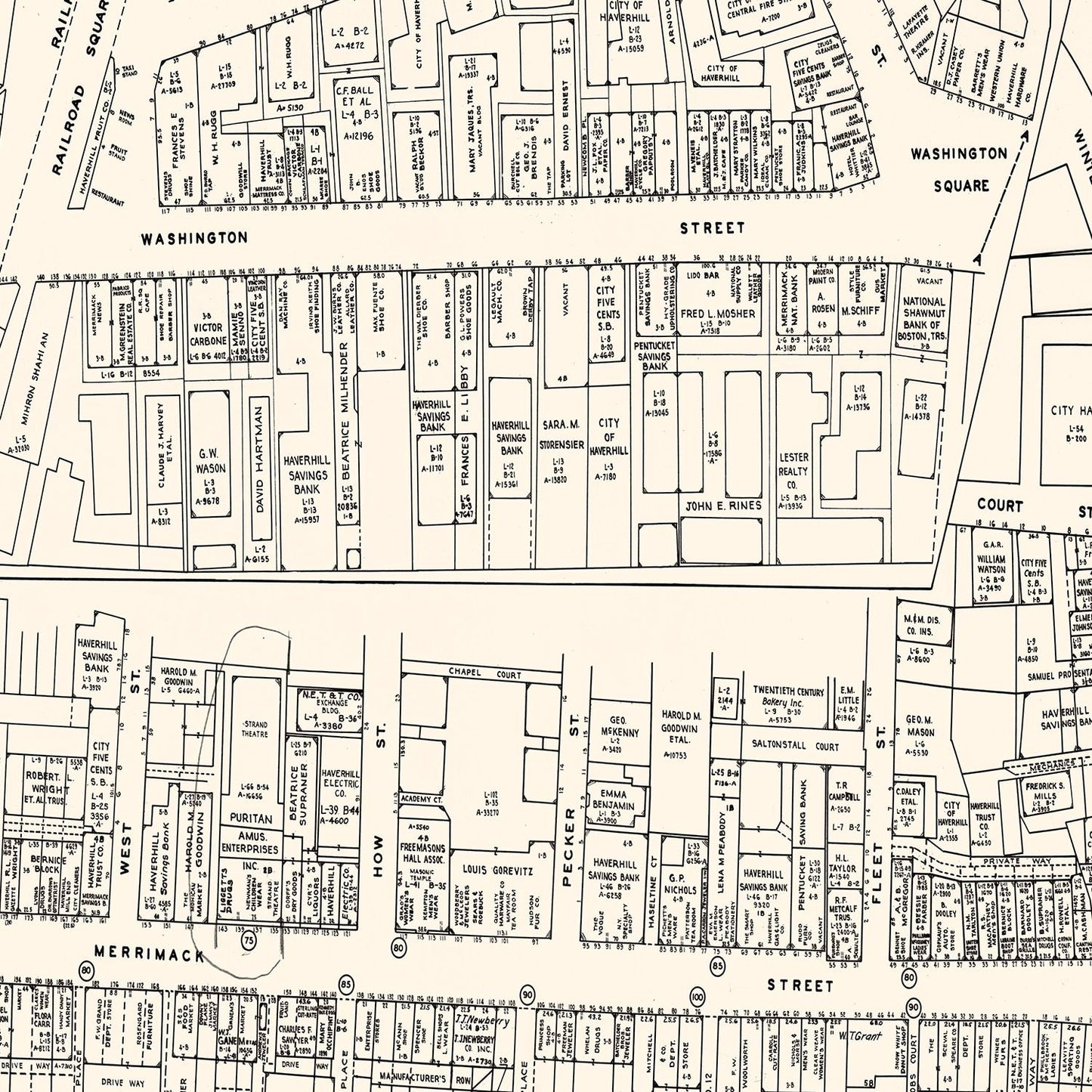 Vintage Map of Haverhill Business Section, Massachusetts, 1946