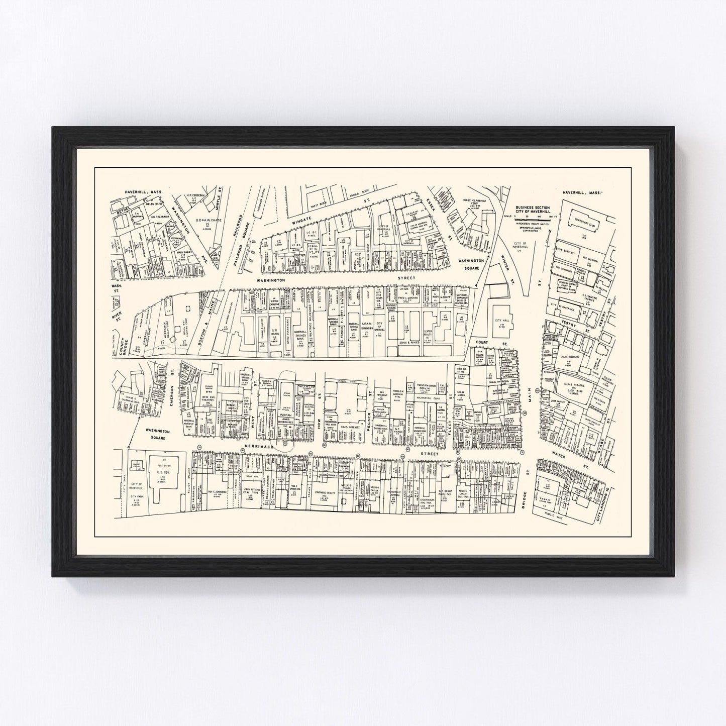 Vintage map of Haverhill business section, Massachusetts, 1946