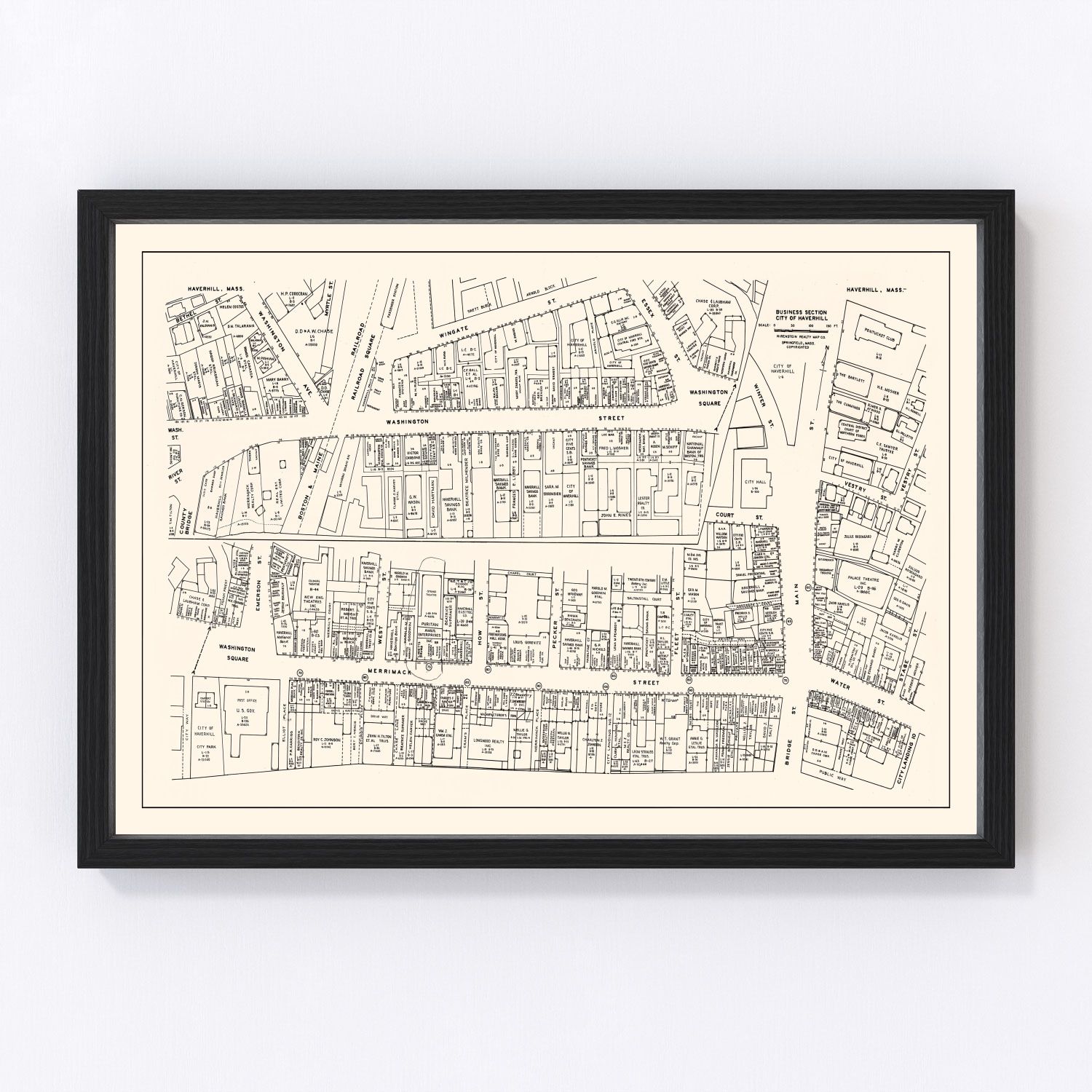 Vintage map of Haverhill business section, Massachusetts, 1946