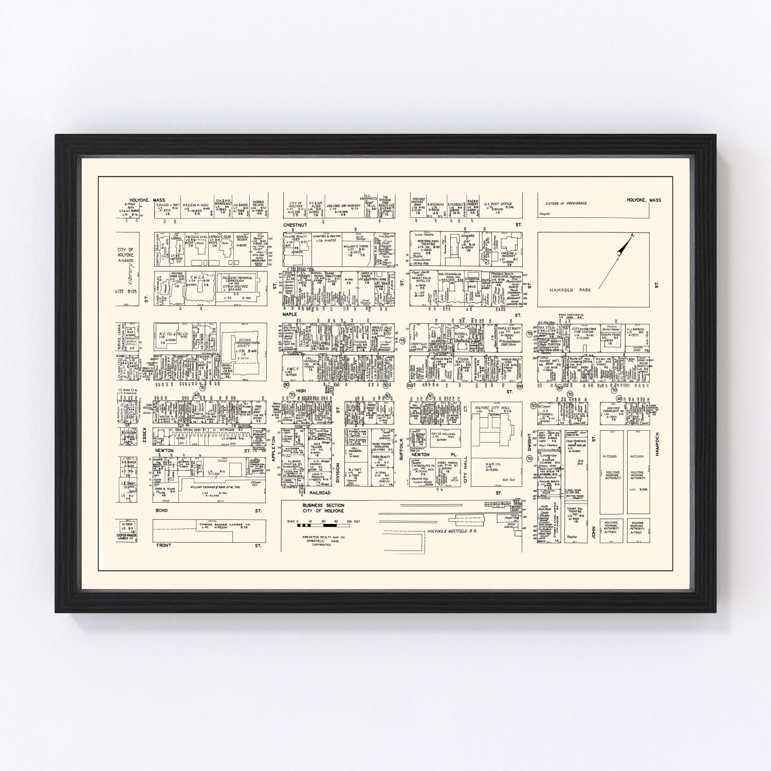 Vintage map of Holyoke business section, Hampden County, Massachusetts, 1946