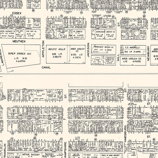 Vintage Map of Lawrence, Massachusetts Business Section, 1946