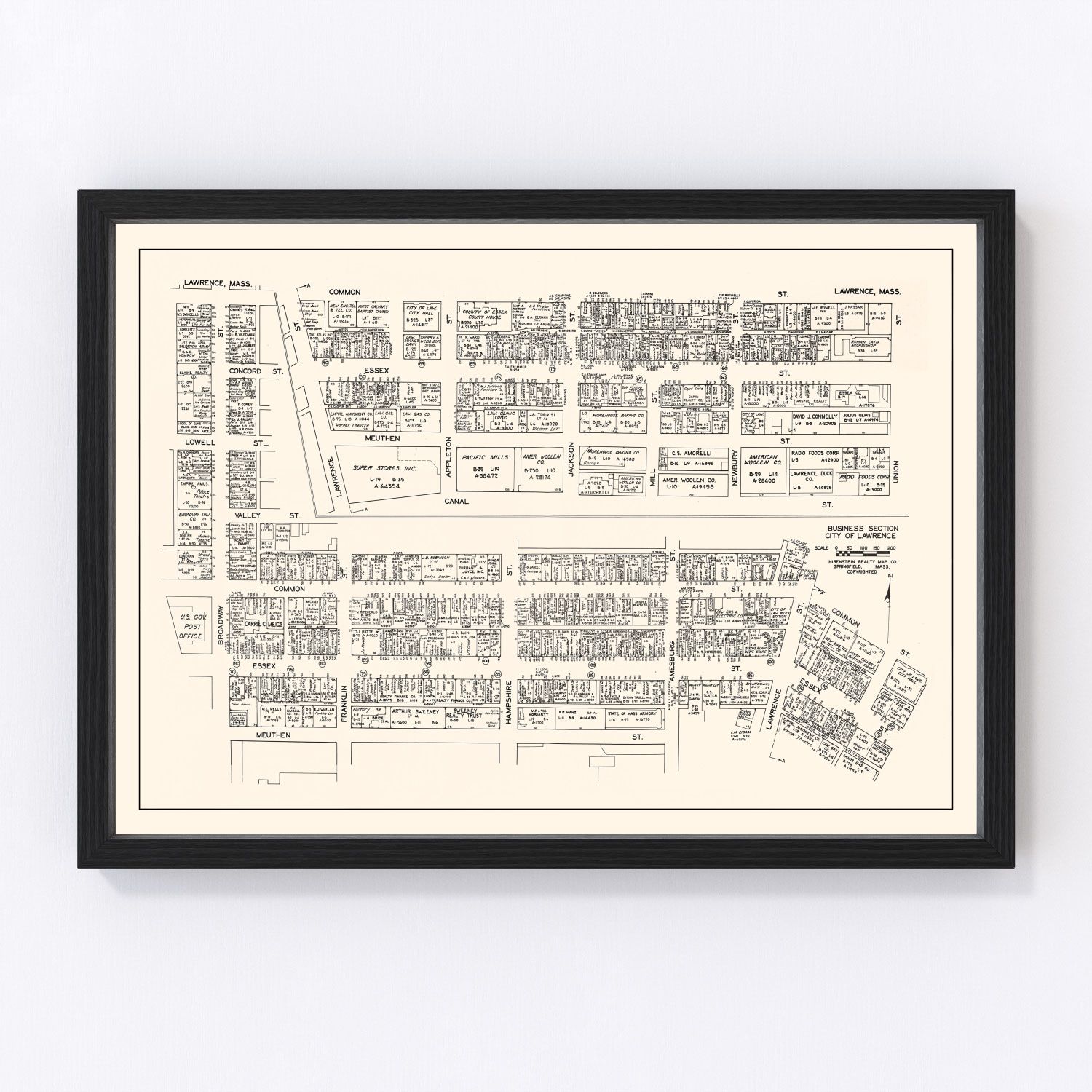 Vintage map of Lawrence, Massachusetts business section, 1946
