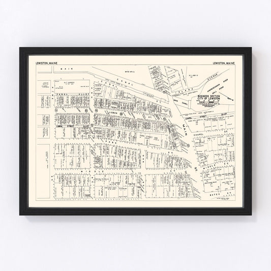 Vintage map of Lewiston, Maine business section, 1946