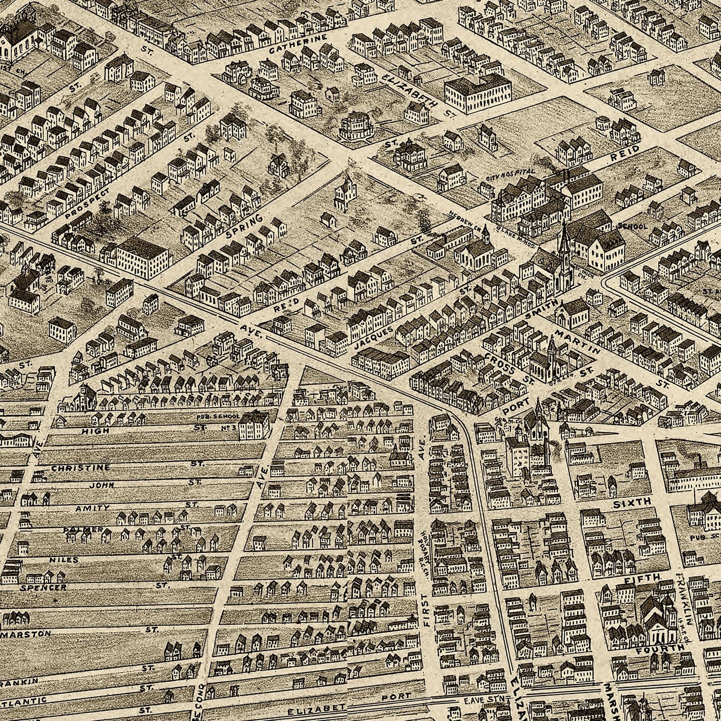 Vintage Map of Elizabeth, New Jersey 1898