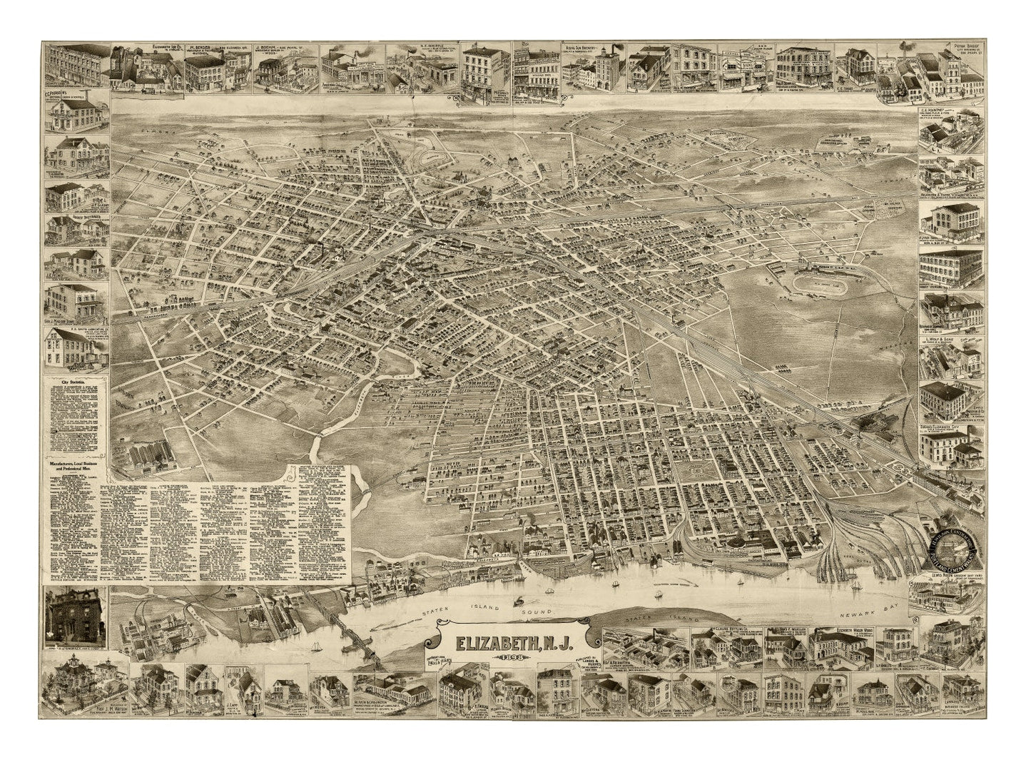 Vintage Map of Elizabeth, New Jersey 1898