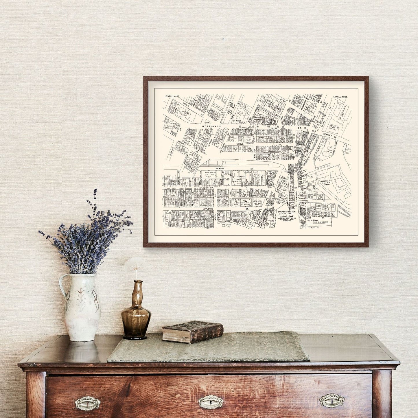Vintage Map of Lowell, Massachusetts Business Section, 1946