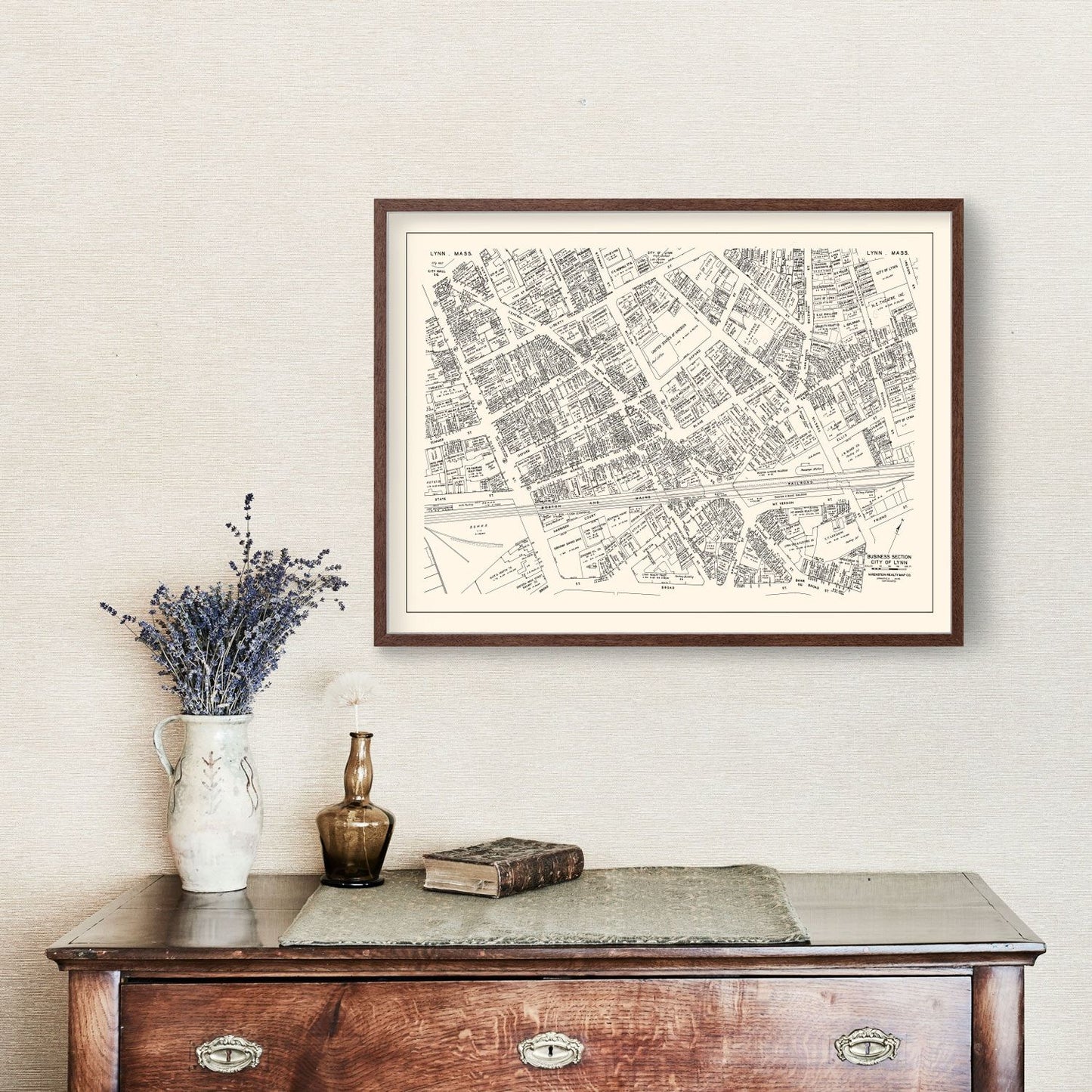 Vintage Map of Lynn, Massachusetts Business Section, 1946