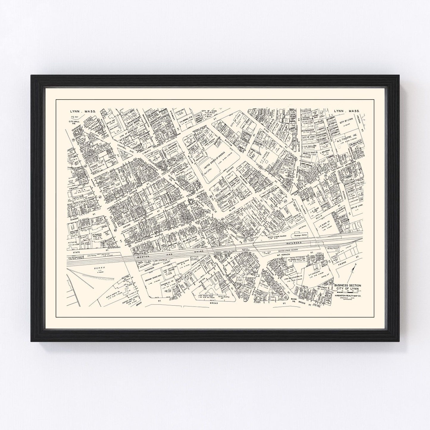 Vintage map of Lynn, Massachusetts business section, 1946