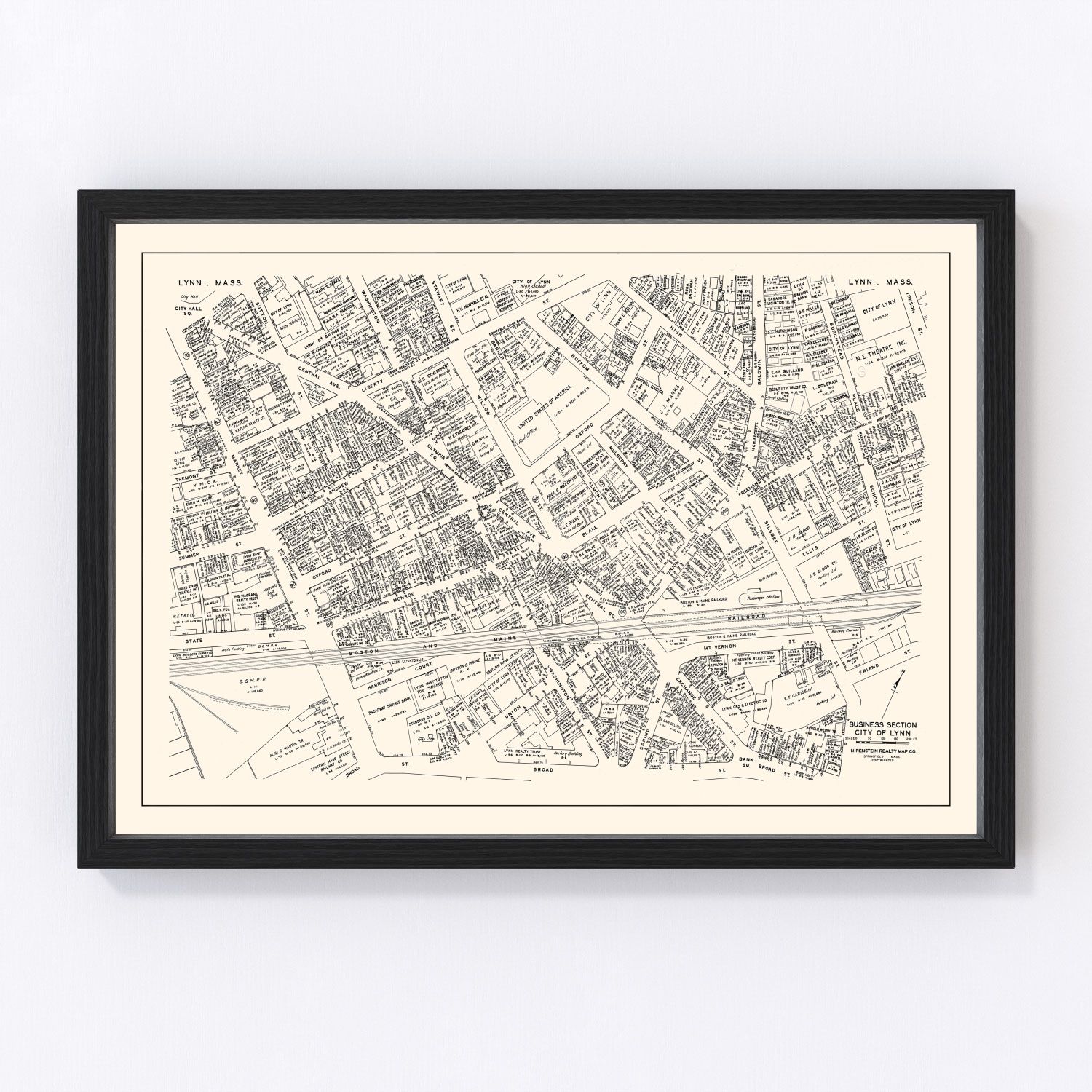 Vintage map of Lynn, Massachusetts business section, 1946