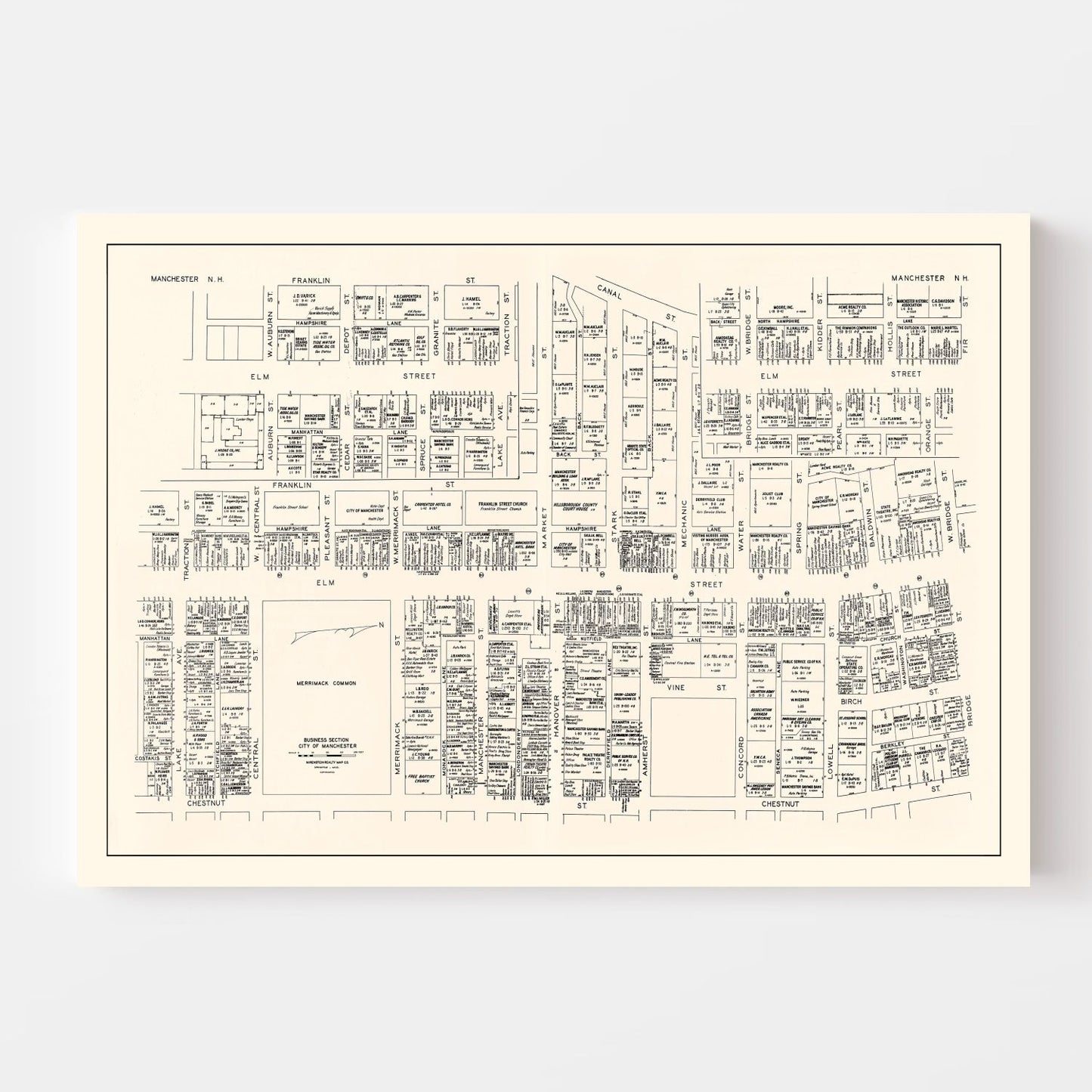 Vintage Map of Manchester, New Hampshire, 1946