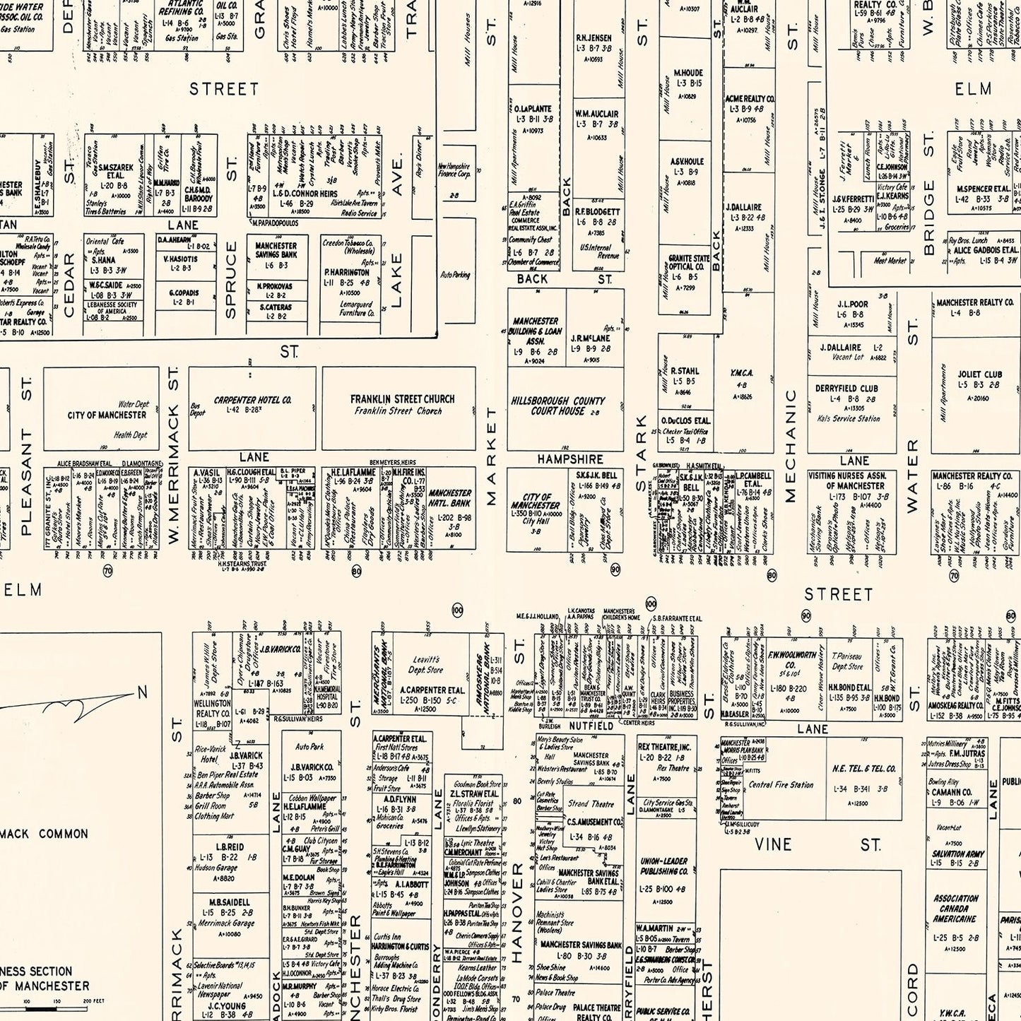 Vintage Map of Manchester, New Hampshire, 1946