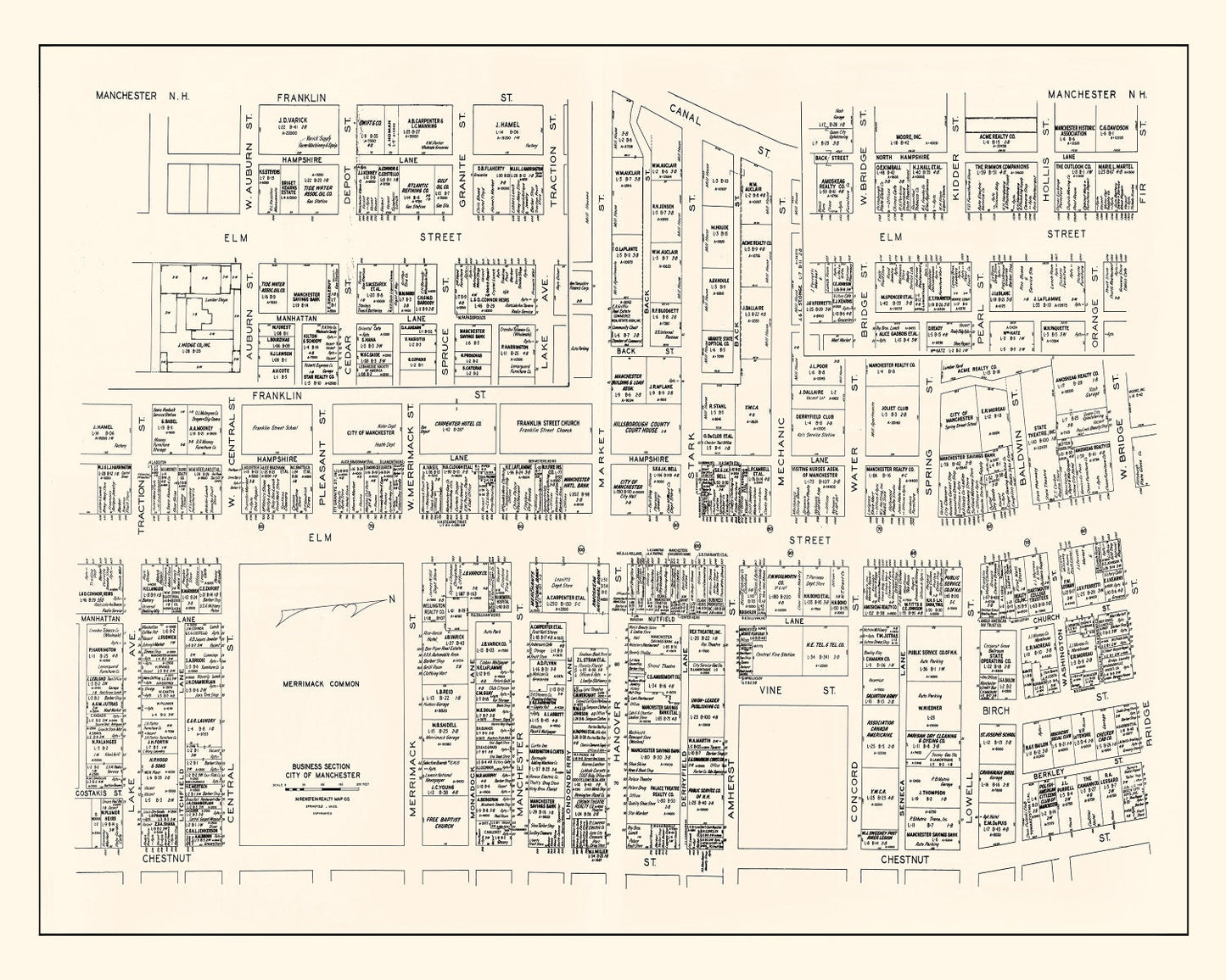 Vintage Map of Manchester, New Hampshire, 1946
