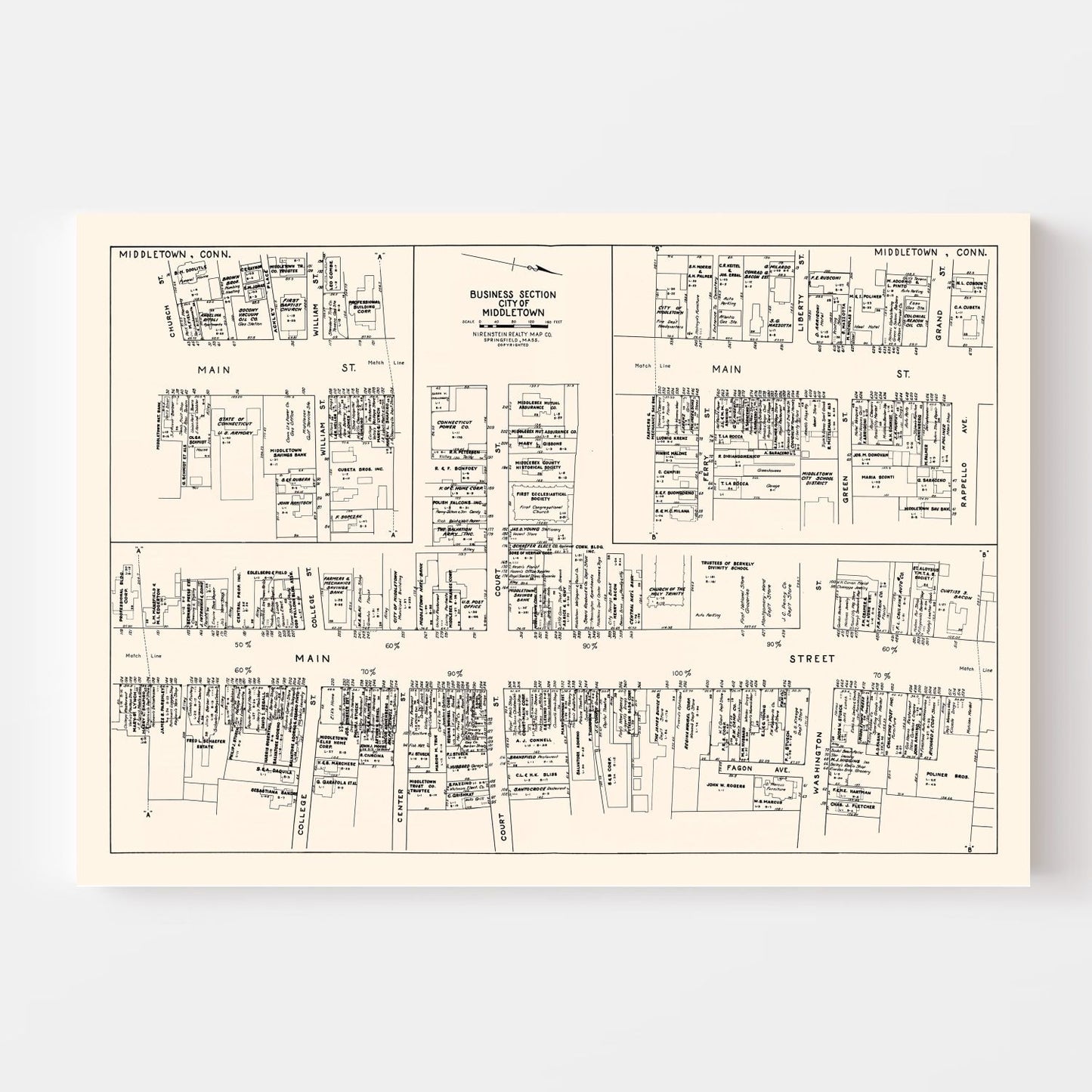 Vintage Map of Middletown, Connecticut, 1946