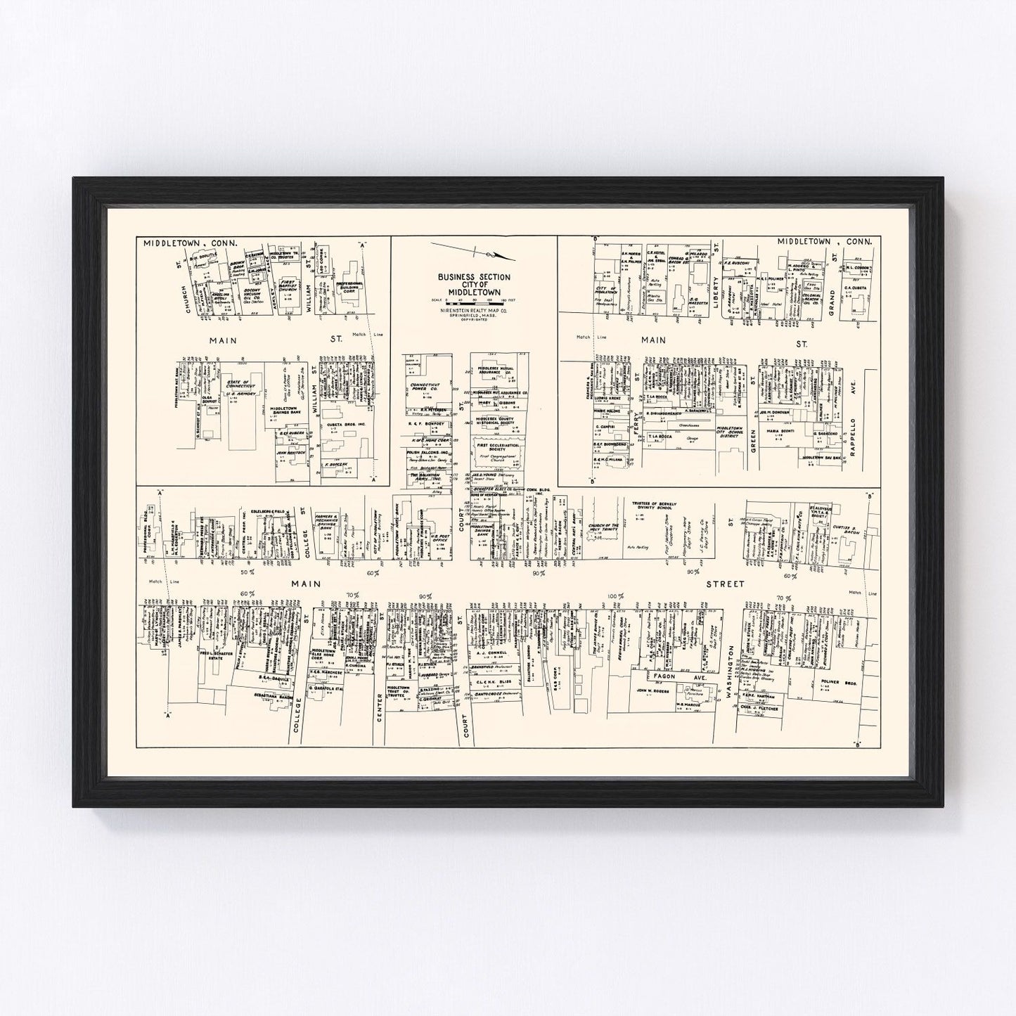 vintage map of Middletown, Connecticut, 1946