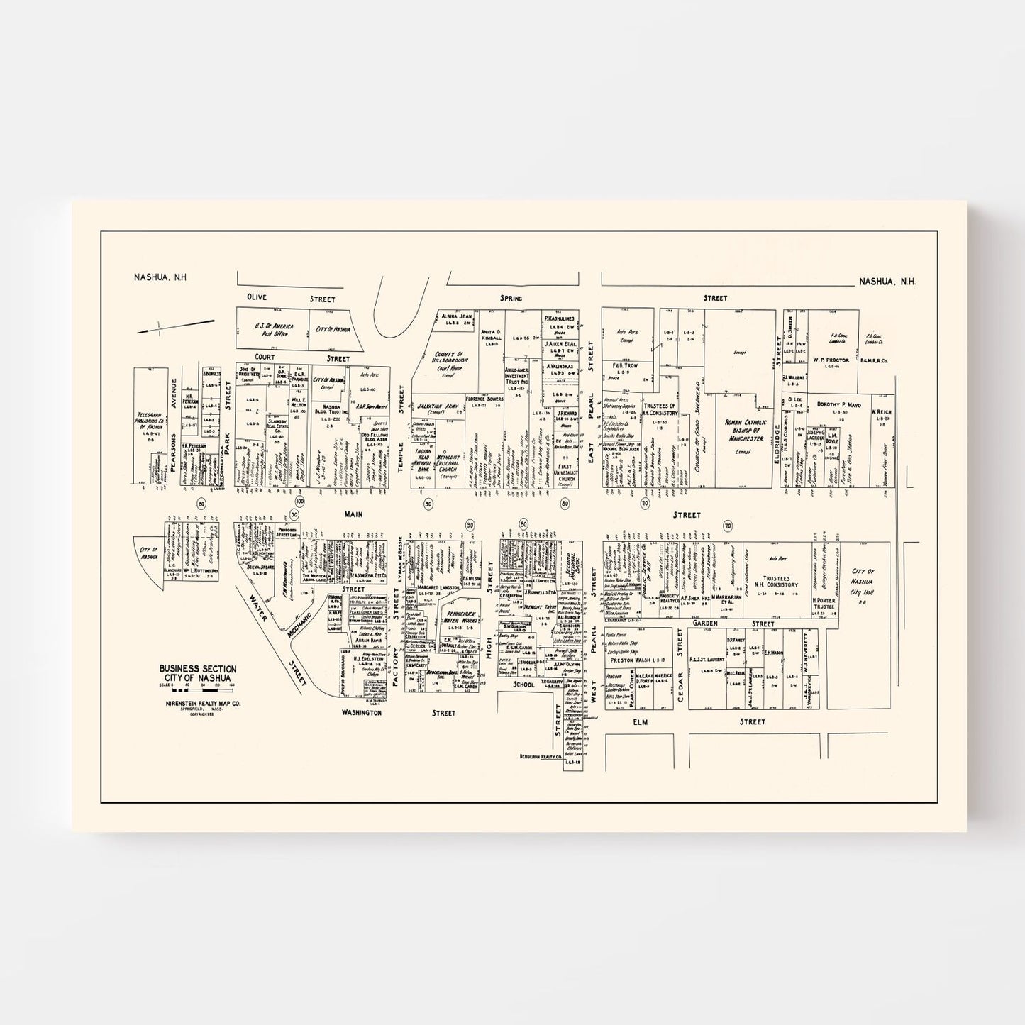 Vintage Map of Nashua, New Hampshire, 1946