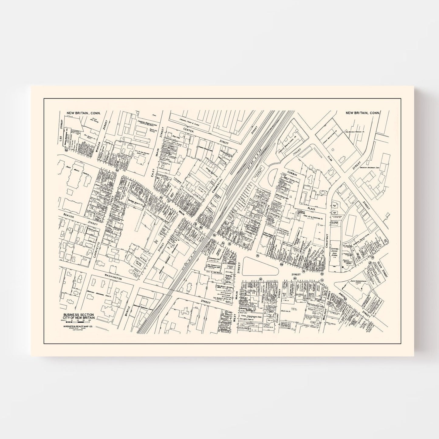 Vintage Map of New Britain, CT Business Section, 1946