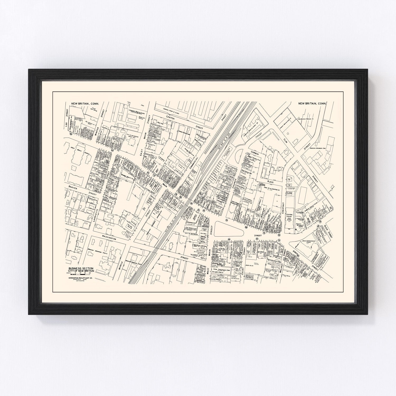 Vintage map of New Britain business section, Connecticut, 1946