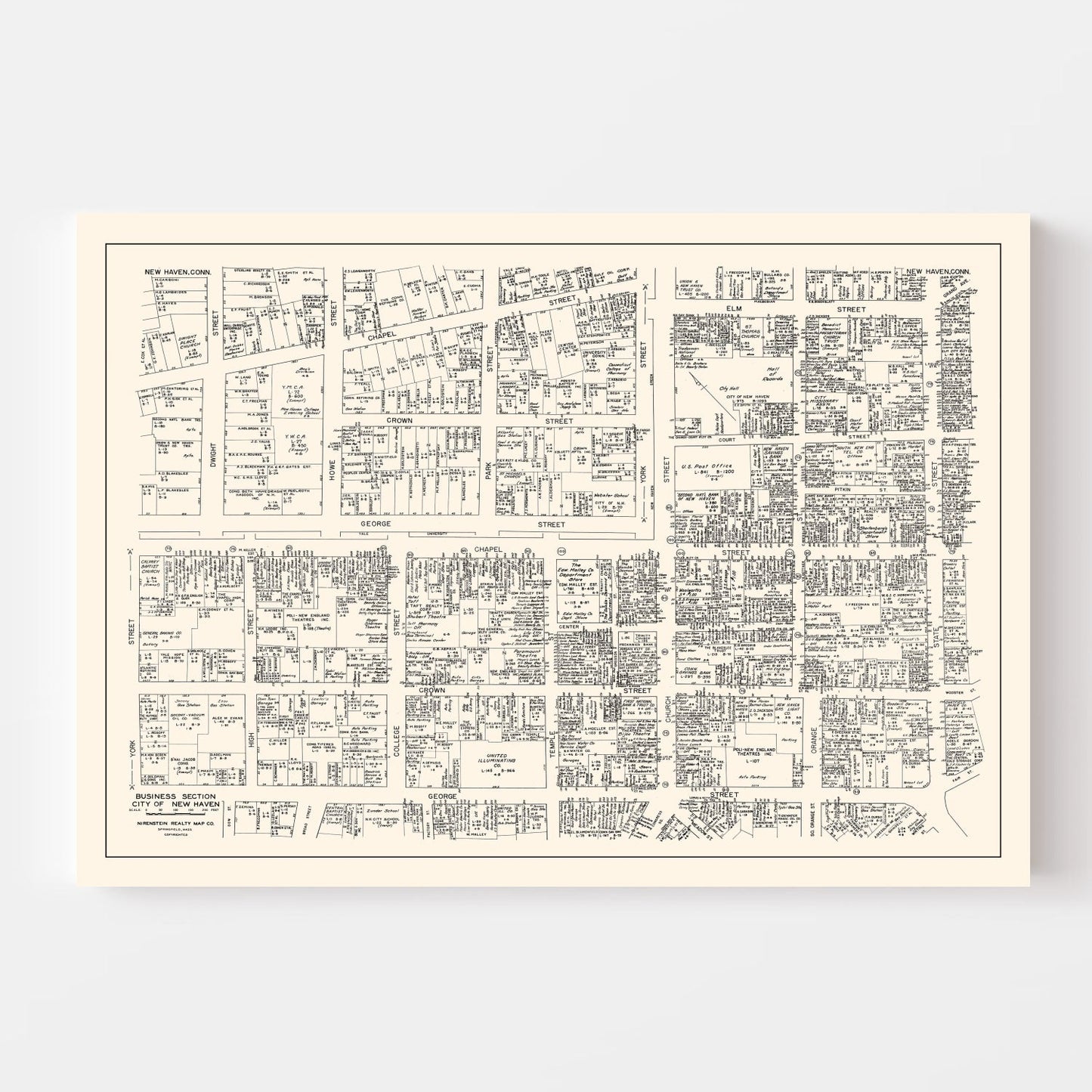 Vintage Map of New Haven, CT Business Section, 1946