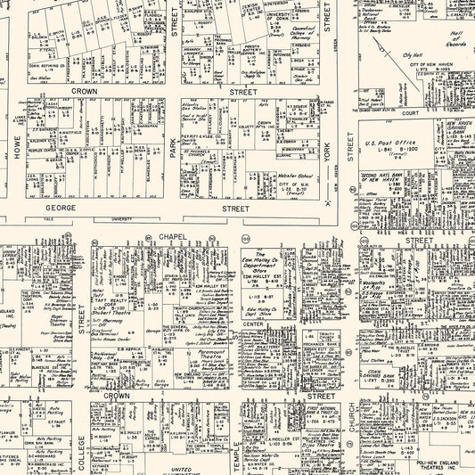 Vintage Map of New Haven, CT Business Section, 1946