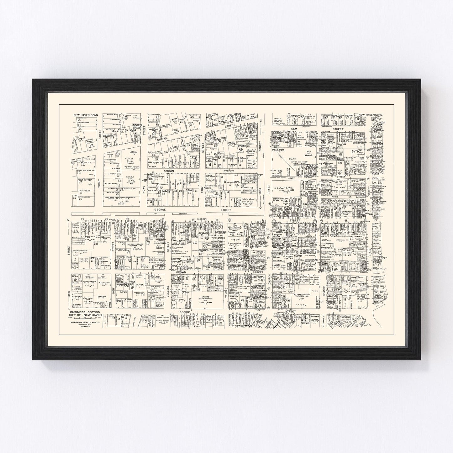 Vintage map of New Haven business section, Connecticut, 1946