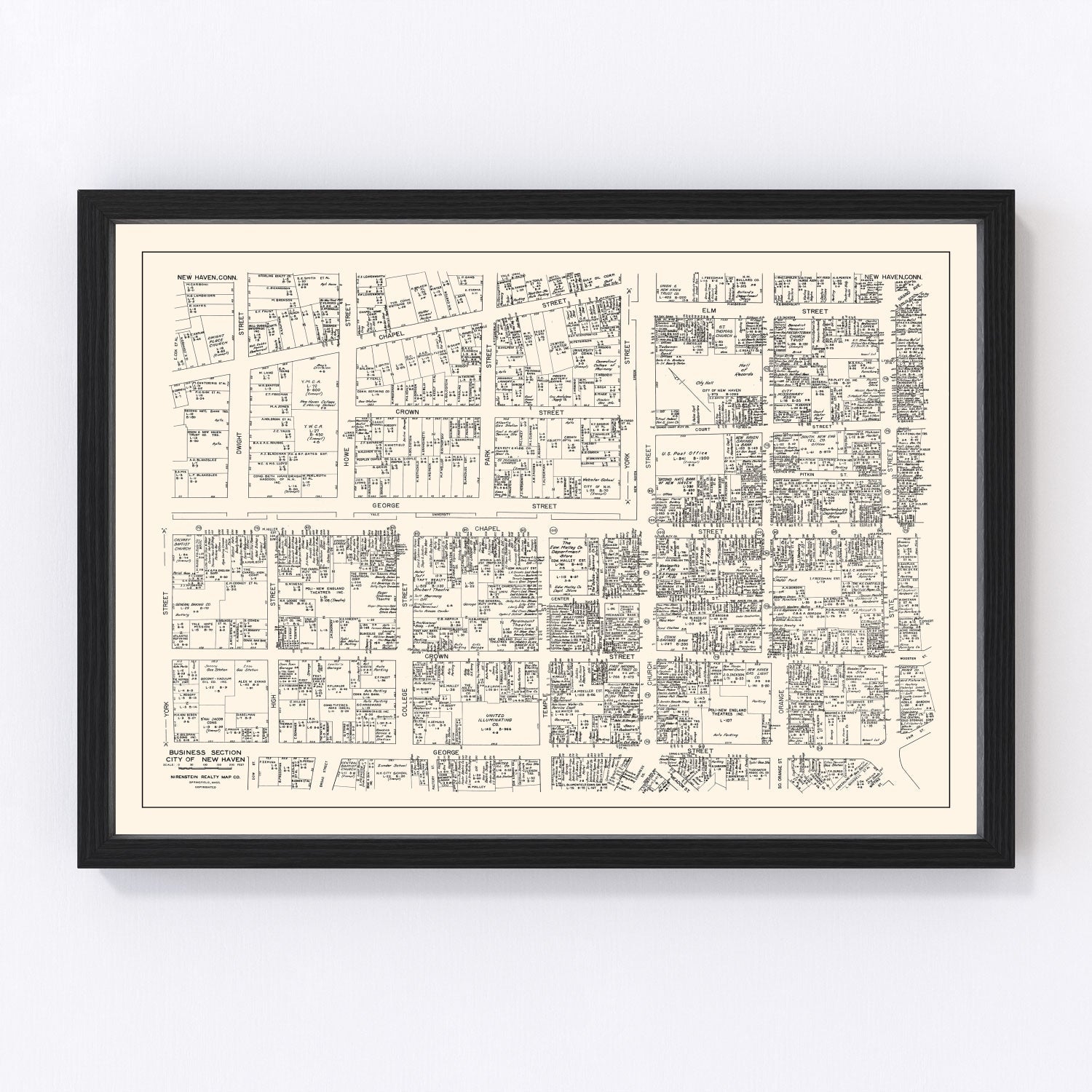 Vintage map of New Haven business section, Connecticut, 1946