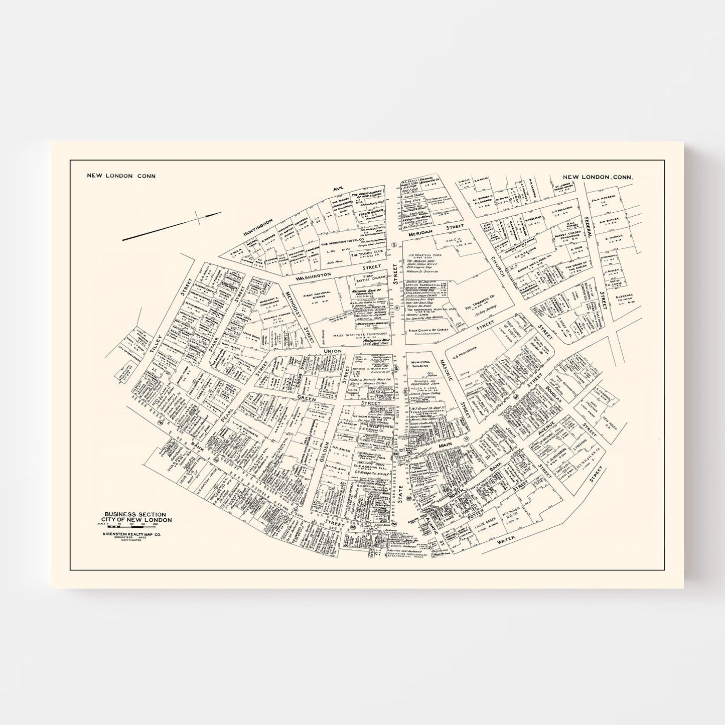 Vintage Map of New London Business Section, Connecticut, 1946