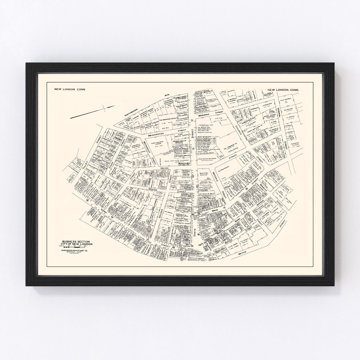 Vintage map of New London business section, Connecticut, 1946